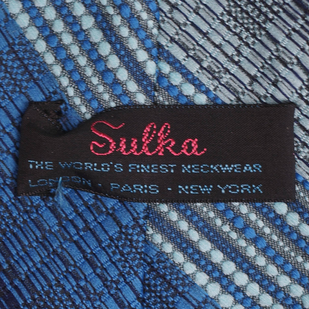 Vintage 1970s Sulka Blue Woven Silk Tie Mens Necktie - Poppy's Vintage Clothing