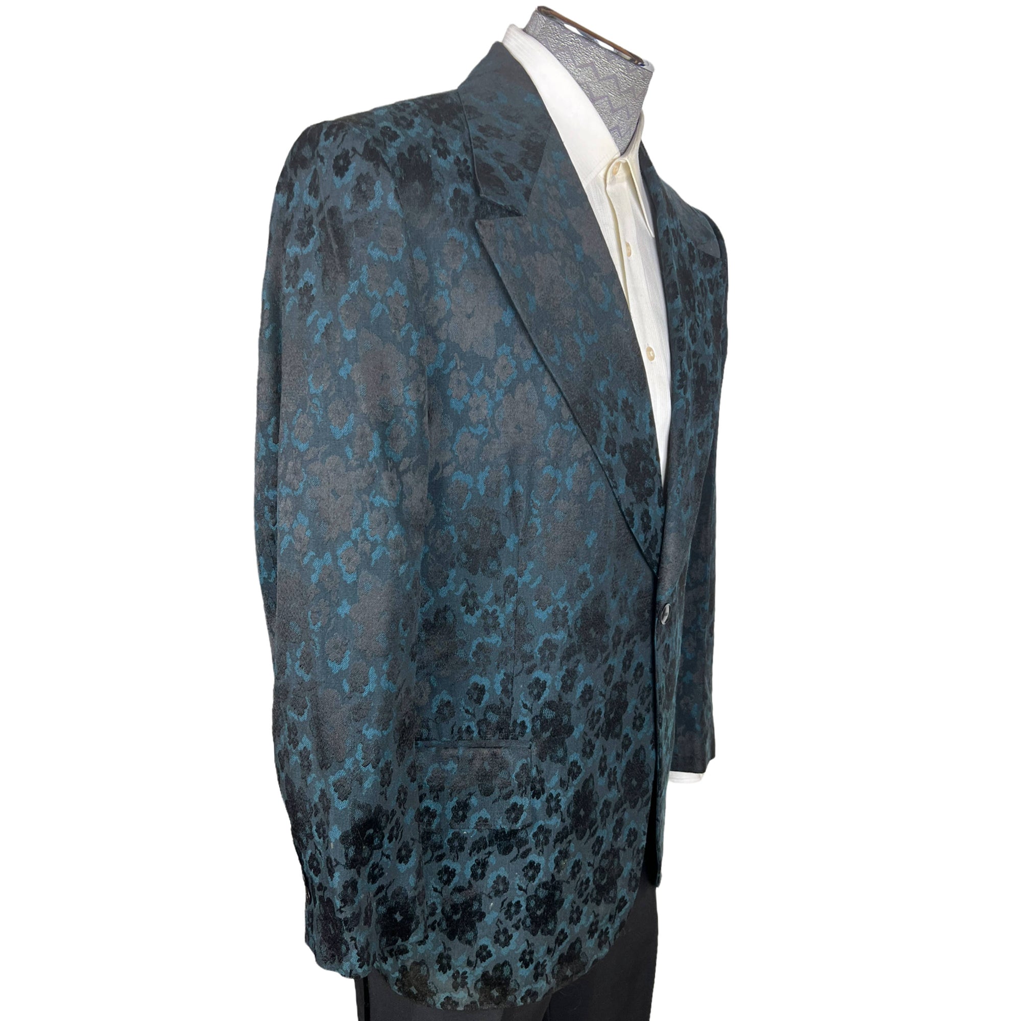 Vintage 1970s Brocade Jacket Blue & Black Formal Mens Size L