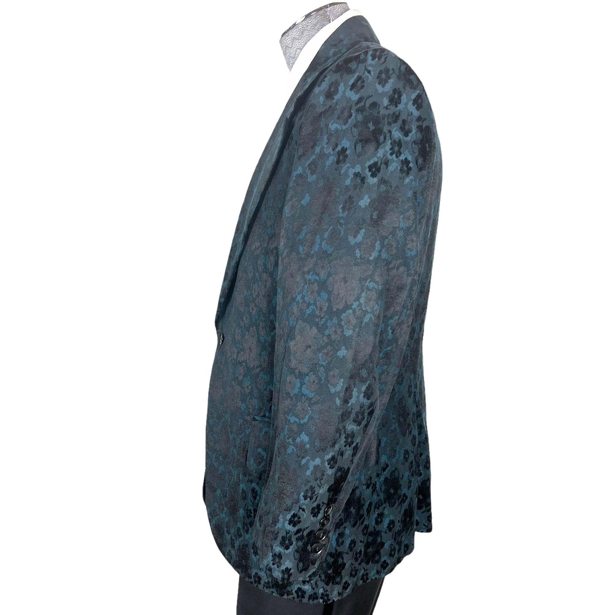 Vintage 1970s Brocade Jacket Blue & Black Formal Mens Size L