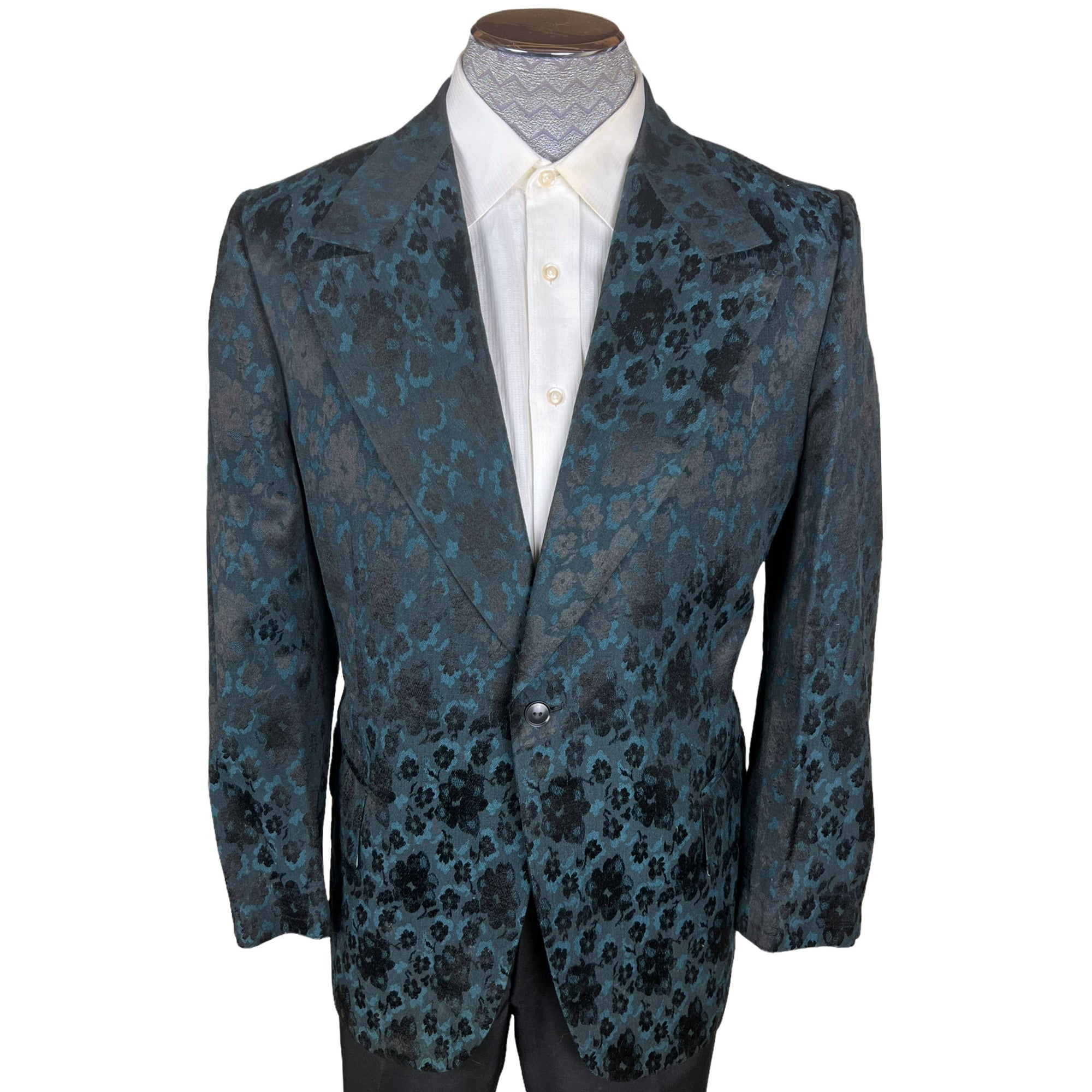 Vintage 1970s Brocade Jacket Blue & Black Formal Mens Size L
