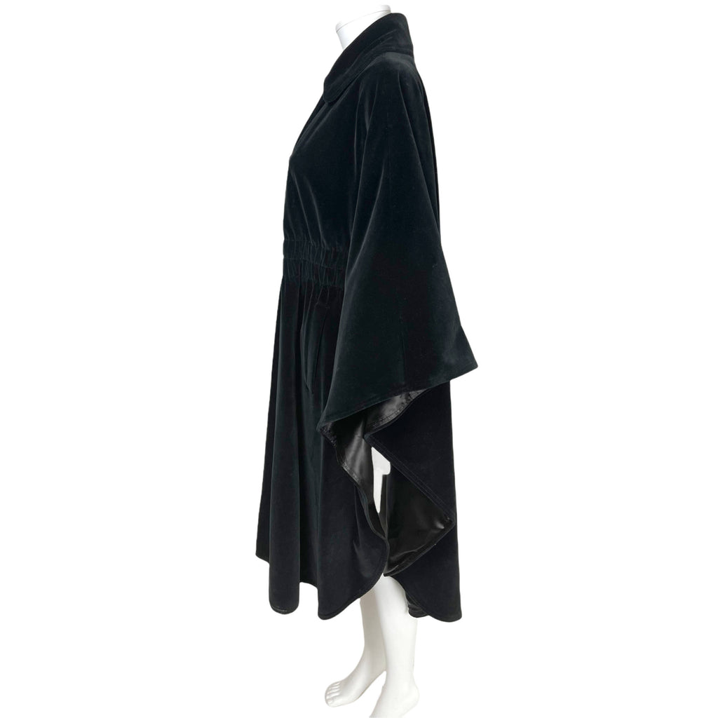 Vintage 1970s Black Velvet Cape Coat by Surrey Classics S M