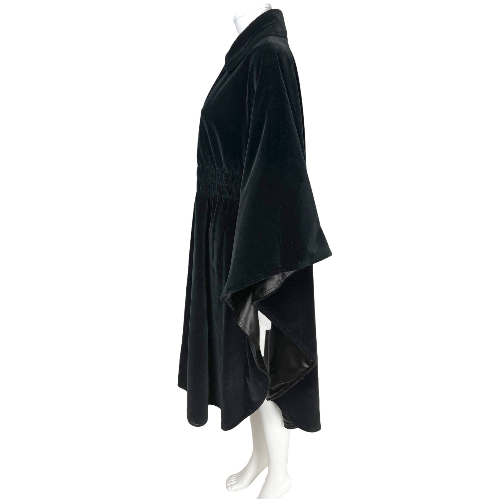 Vintage 1970s Black Velvet Cape Coat by Surrey Classics S M