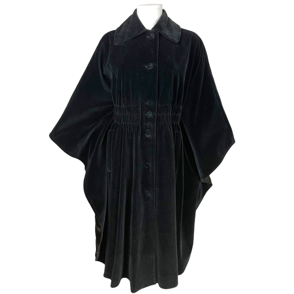 Vintage 1970s Black Velvet Cape Coat by Surrey Classics S M