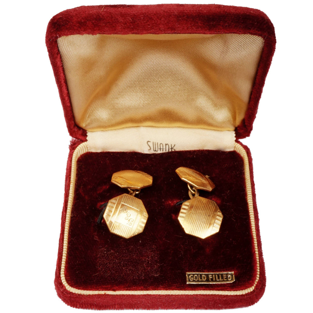 Vintage Swank Gold Filled Cufflinks Chain Link Monogrammed FEW - Poppy's Vintage Clothing