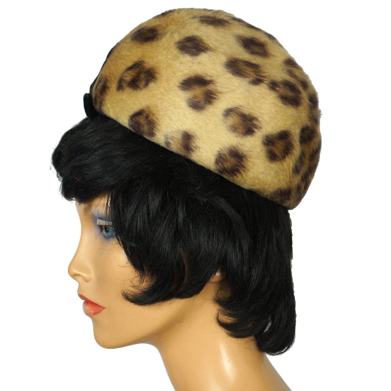 Vintage 1960s Leopard Faux Fur Pillbox Hat Swiss Plush Felt Reggi of Wilshire M - Poppy's Vintage Clothing