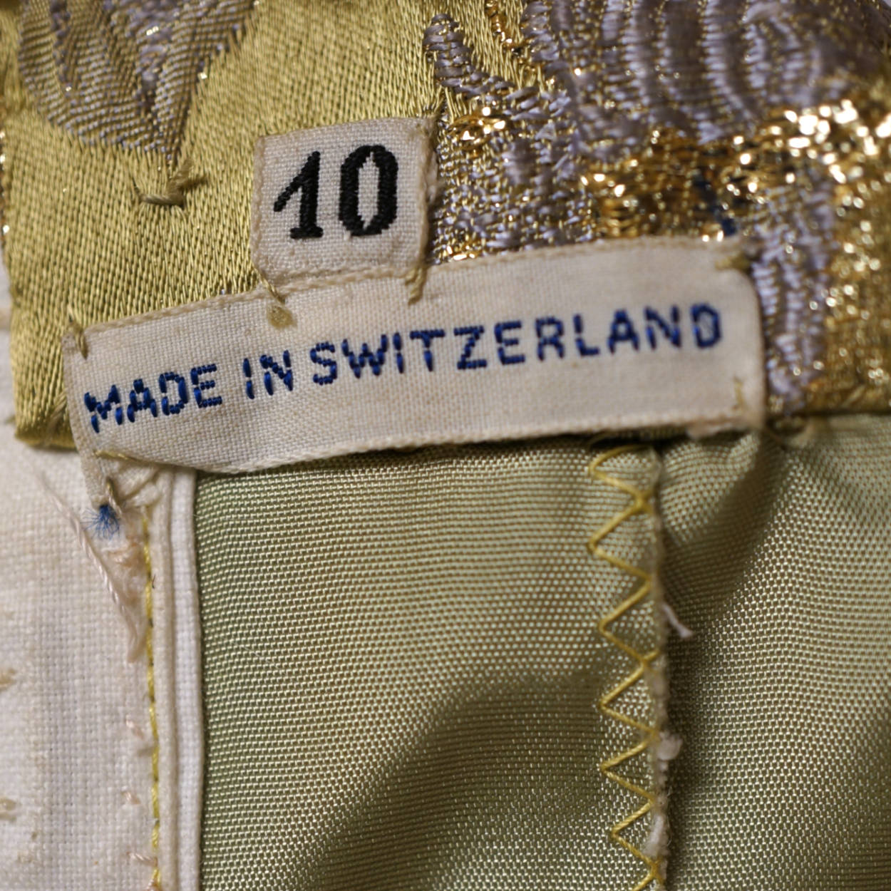 Vintage 1960s Evening Gown Gold Lame Brocade Switzerland Long Dress Size 10 M - Poppy's Vintage Clothing