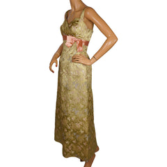 Vintage 1960s Evening Gown Gold Lame Brocade Switzerland Long Dress Size 10 M - Poppy's Vintage Clothing