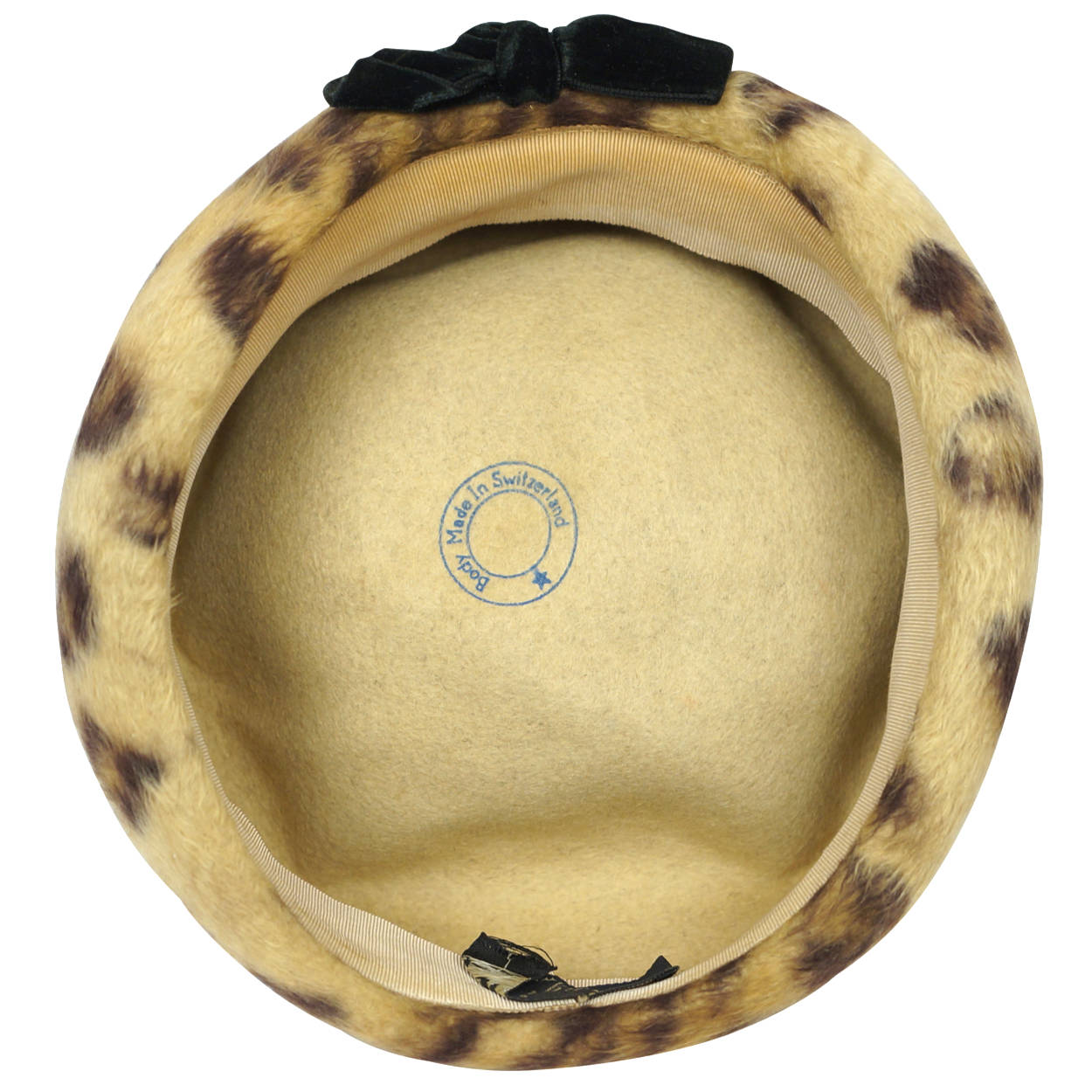 Vintage 1960s Leopard Faux Fur Pillbox Hat Swiss Plush Felt Reggi of Wilshire M - Poppy's Vintage Clothing