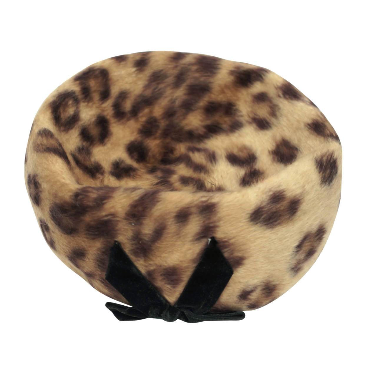 Vintage 1960s Leopard Faux Fur Pillbox Hat Swiss Plush Felt Reggi of Wilshire M - Poppy's Vintage Clothing