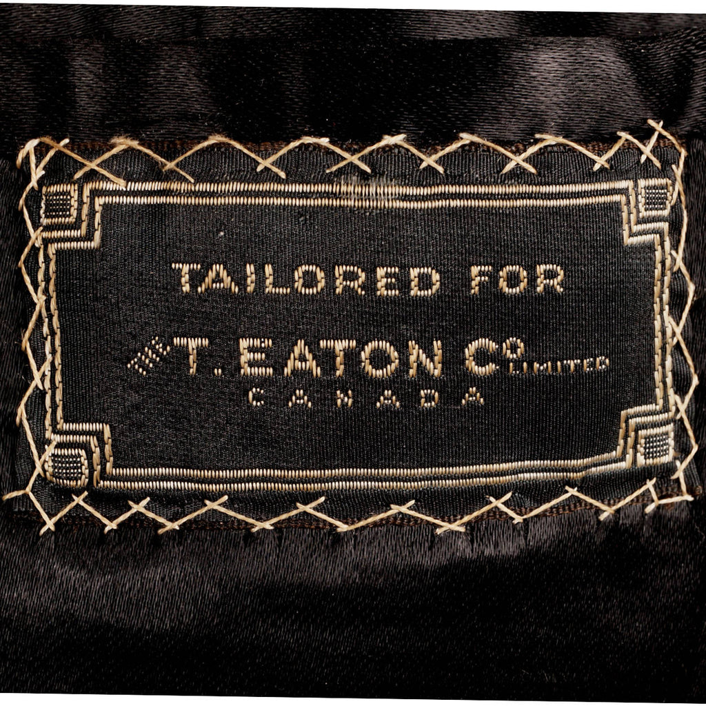 Vintage 1940s Mens Overcoat Green Wool Herringbone Tweed Coat T Eaton Co Size 38 - Poppy's Vintage Clothing