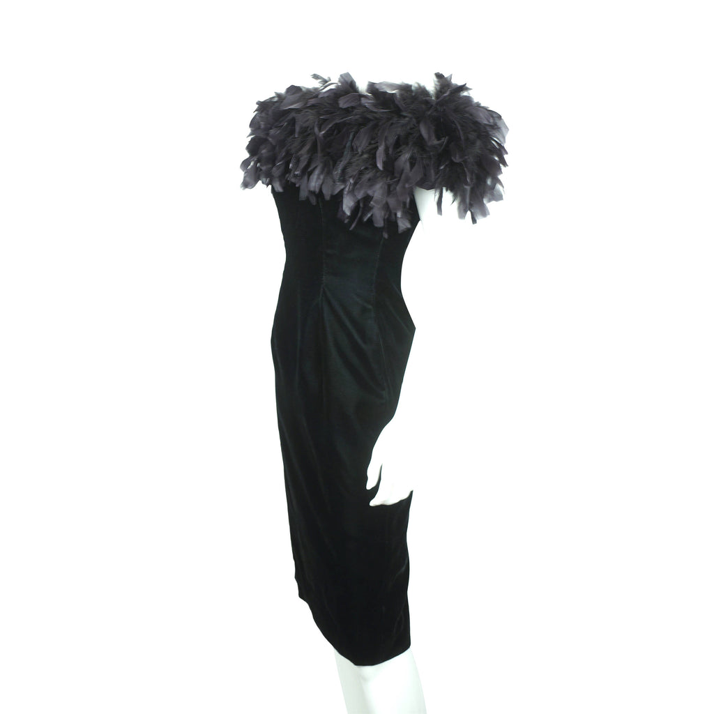 Vintage 80s Party Dress with Feathers by Tadashi Shoji