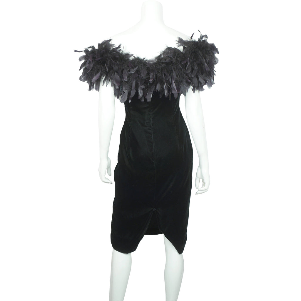 Vintage 80s Party Dress with Feathers by Tadashi Shoji