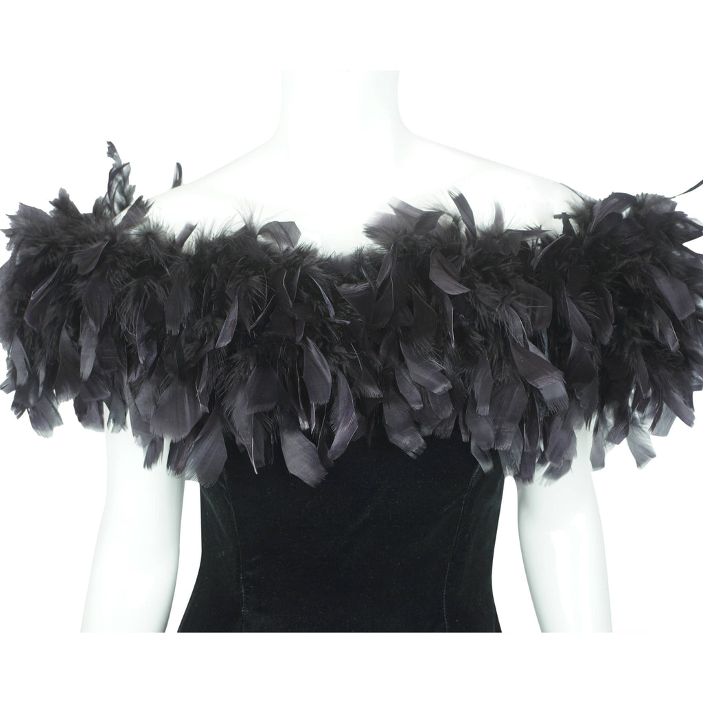 Vintage 80s Party Dress with Feathers by Tadashi Shoji
