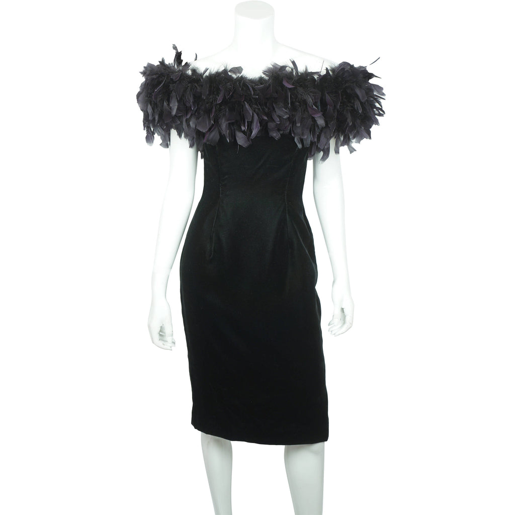 Vintage 80s Party Dress with Feathers by Tadashi Shoji