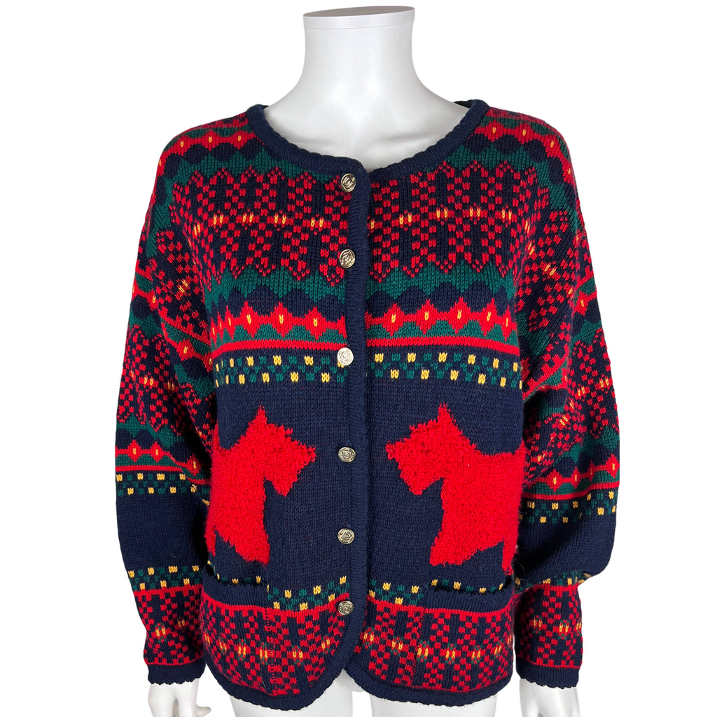 Vintage 1980s Scottie Dog Sweater Cardigan Ladies Size XL