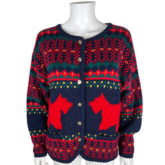 Vintage 1980s Scottie Dog Sweater Cardigan Ladies Size XL