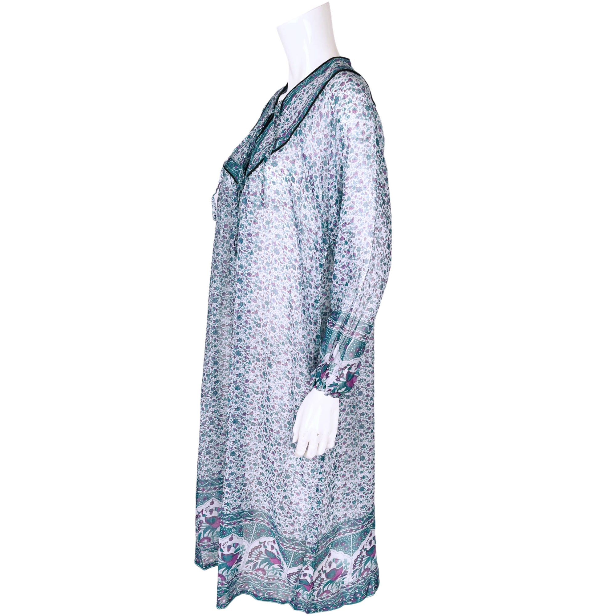 Vintage 1970s Indian Gauze Cotton Dress Floral Print NOS