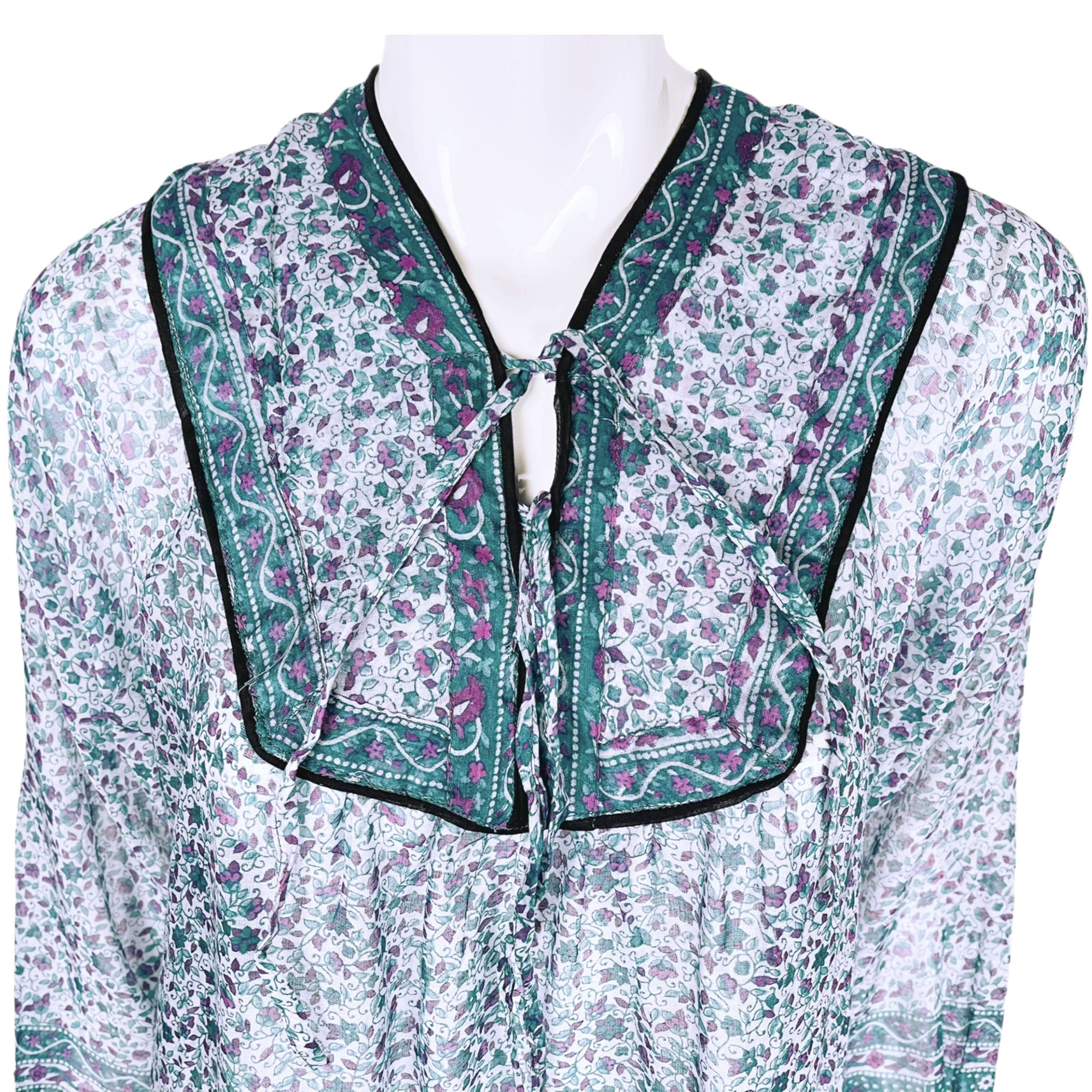 Vintage 1970s Indian Gauze Cotton Dress Floral Print NOS