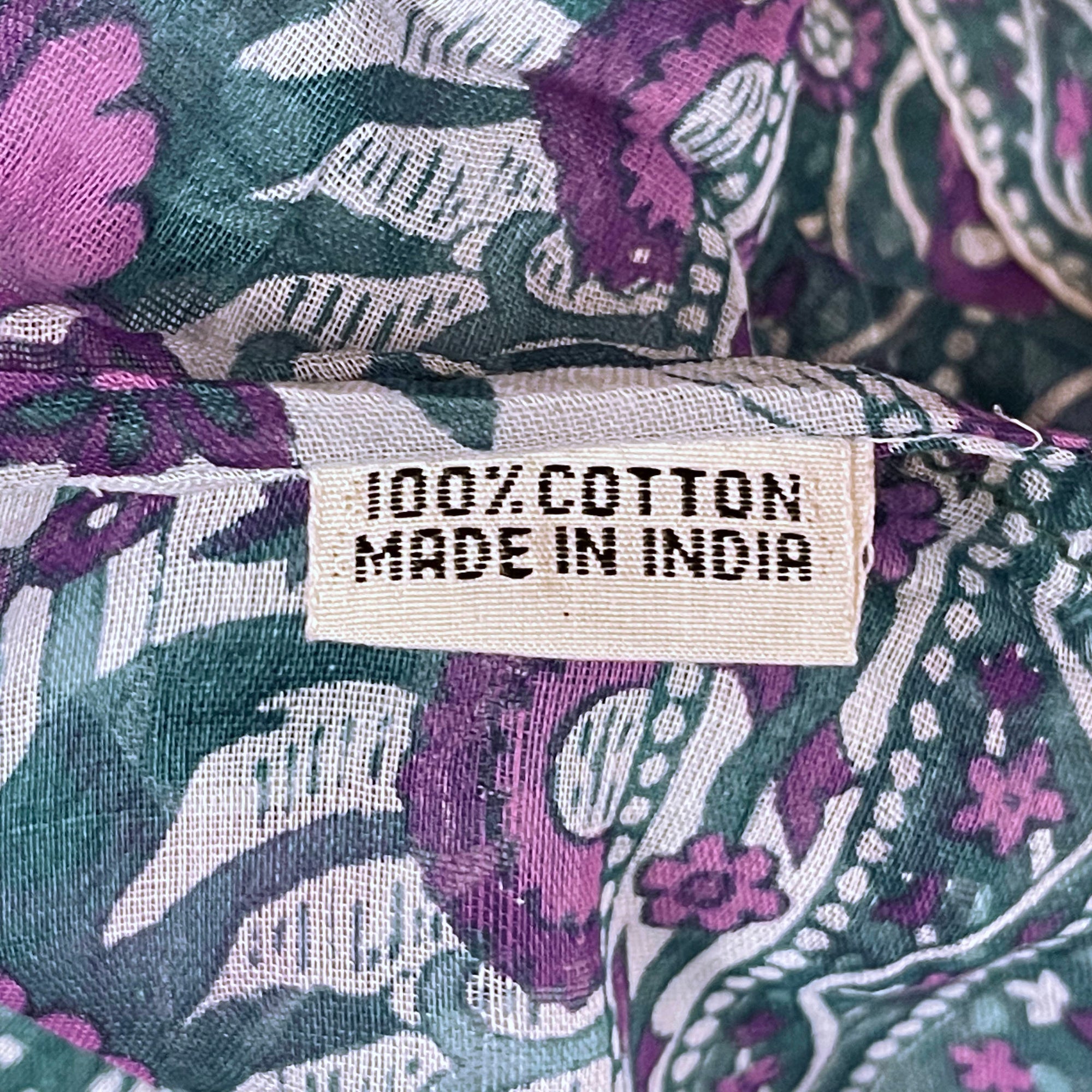 Vintage 1970s Indian Gauze Cotton Dress Floral Print NOS