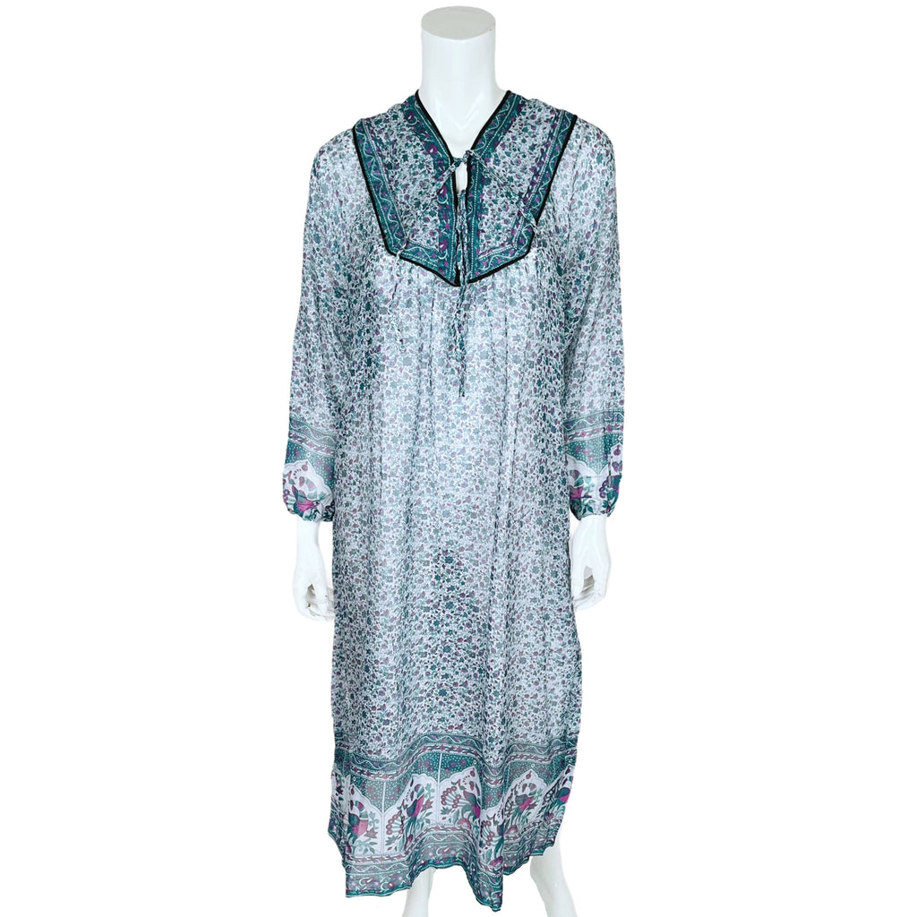 Vintage 1970s Indian Gauze Cotton Dress Floral Print NOS