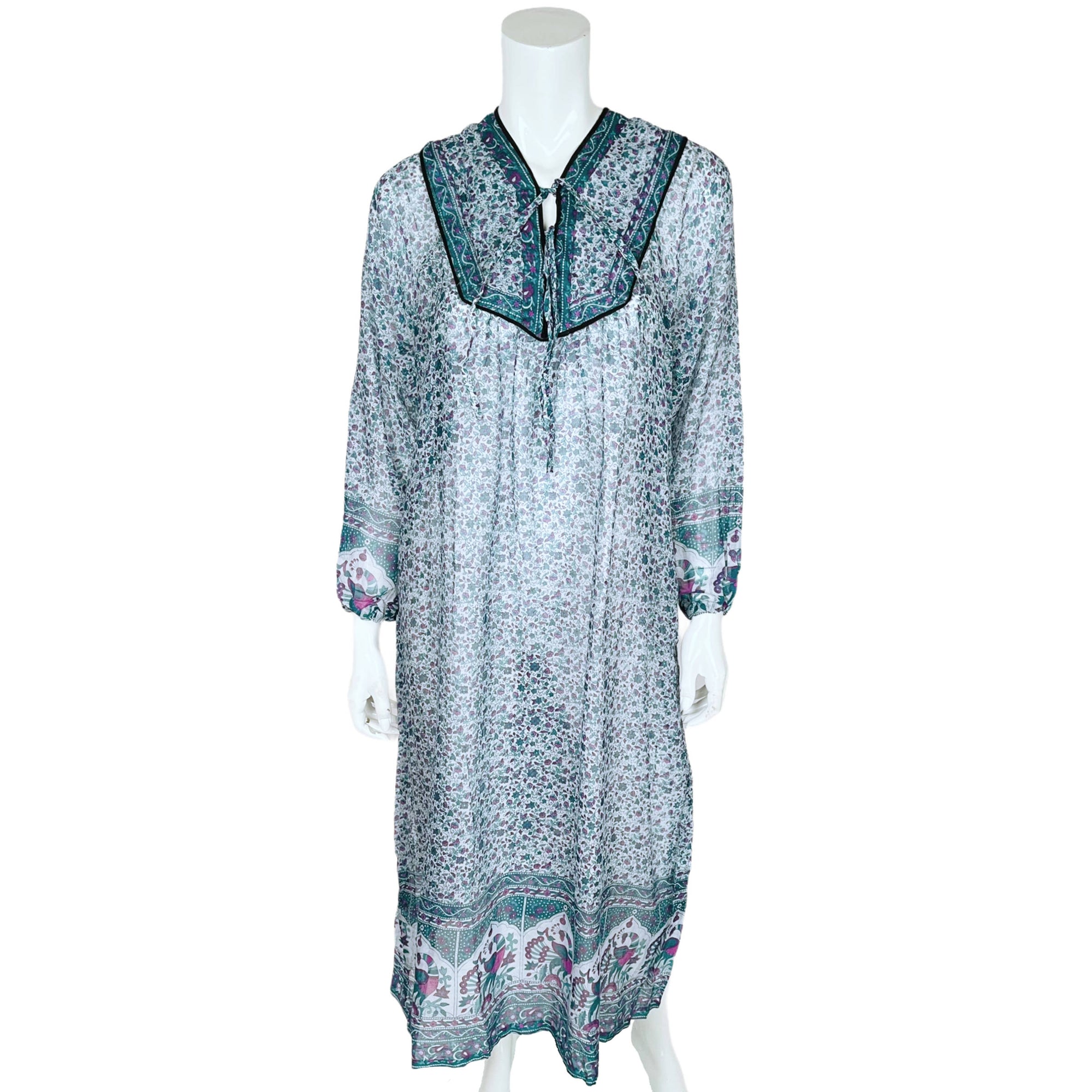 Vintage 1970s Indian Gauze Cotton Dress Floral Print NOS