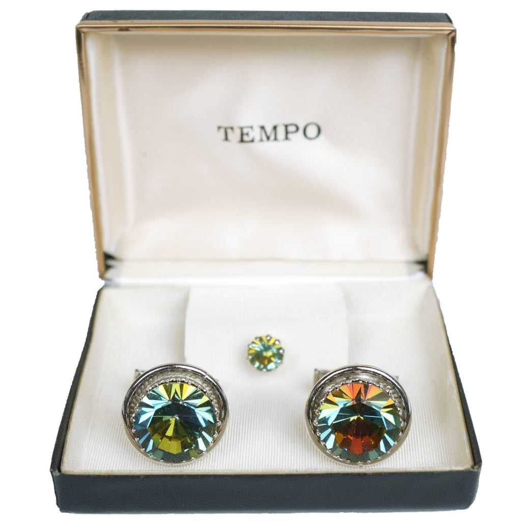 Vintage 60s Rivoli Watermelon Rhinestone Cufflinks Set NOS - Poppy's Vintage Clothing