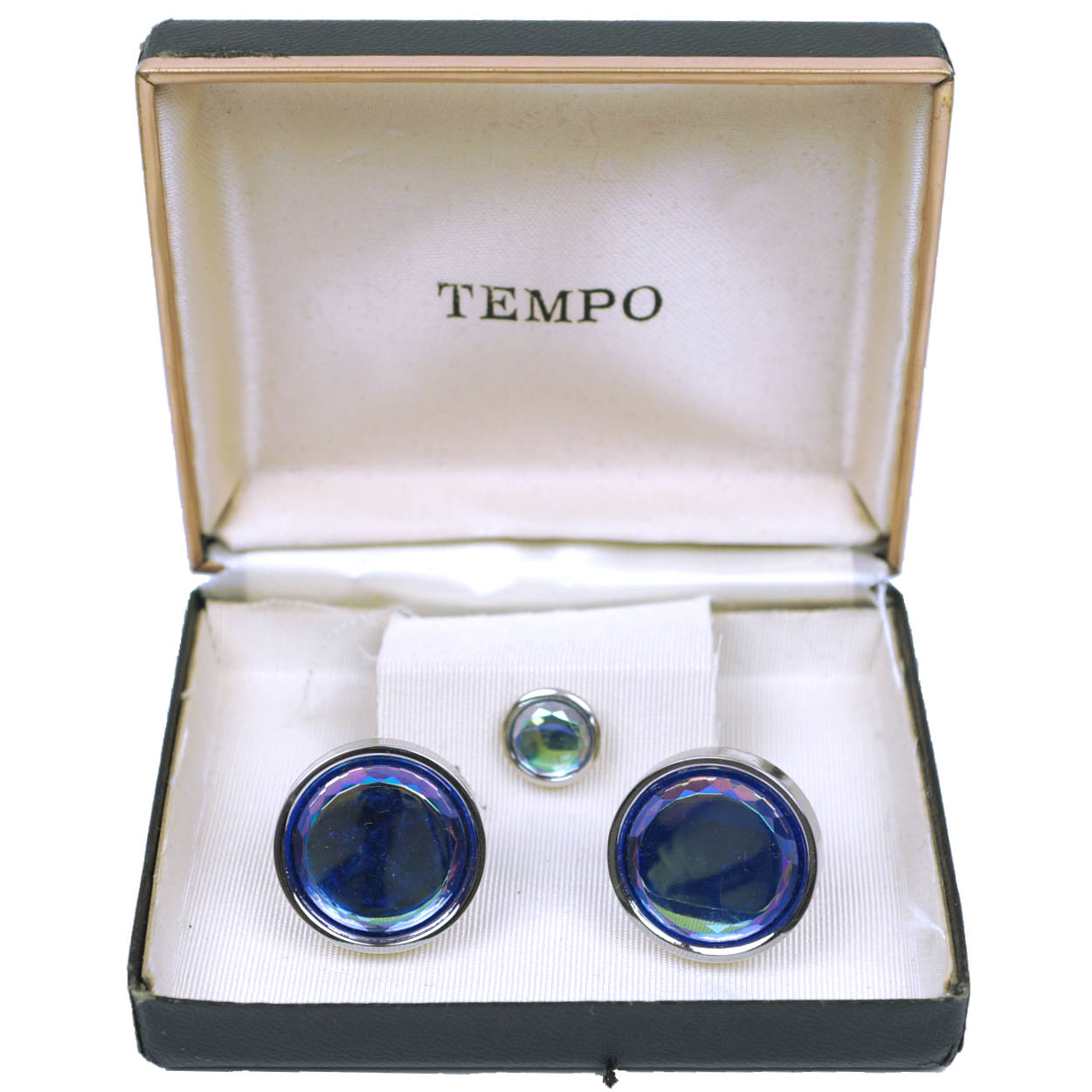 Vintage Cufflinks w Tie Tack Unused 1960s Mirrored Glass NOS - Poppy's Vintage Clothing