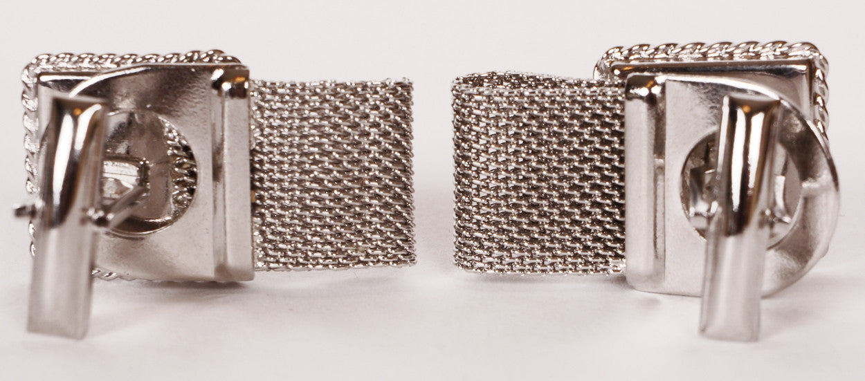 Vintage NOS Cufflinks Red Mirrored Glass w Silver Tone Cuff Guard 1970s Unused - Poppy's Vintage Clothing