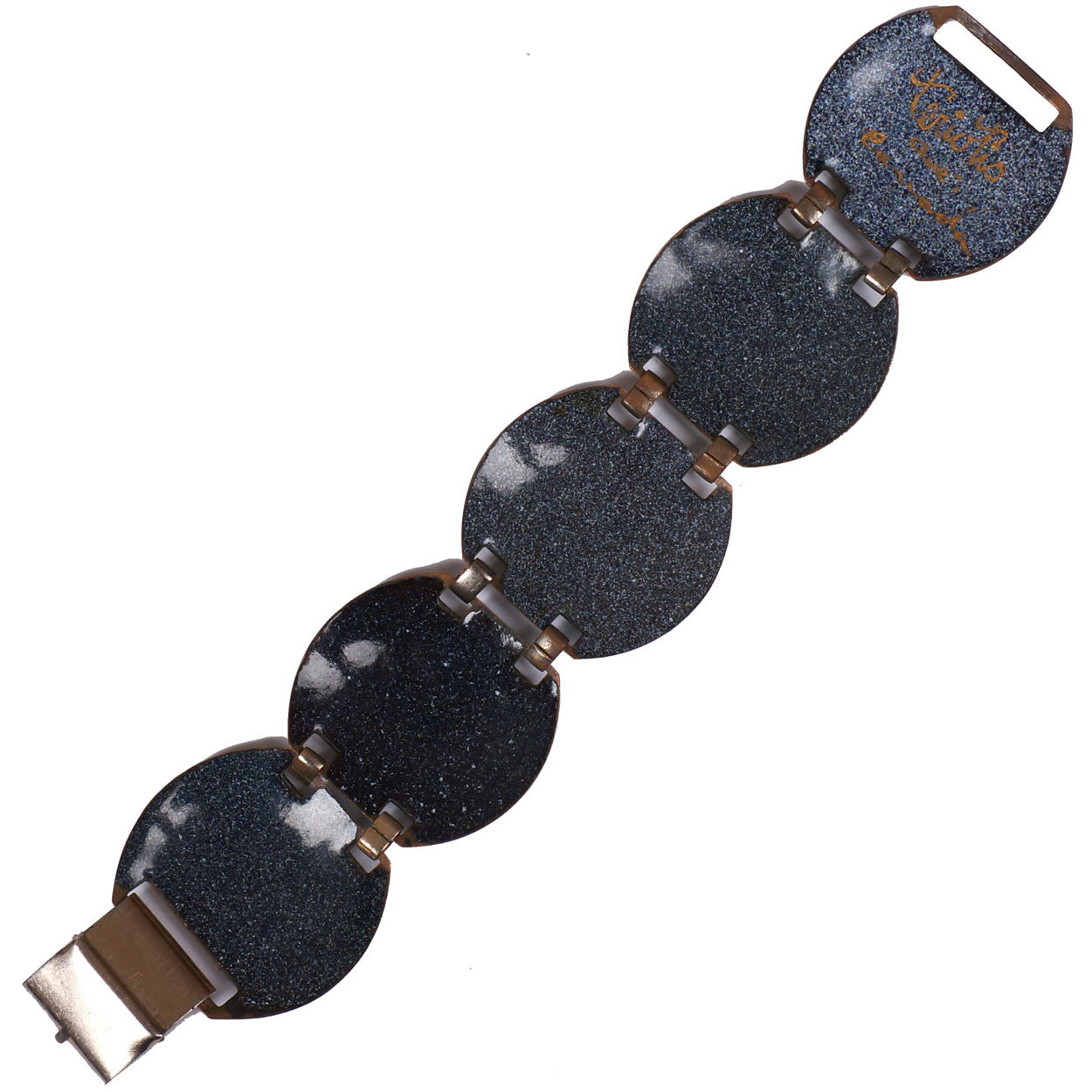 Modernist Enamel Copper Bracelet Teriotis Quebec Artists Richard Theriault Edouard Otis Canada - Poppy's Vintage Clothing