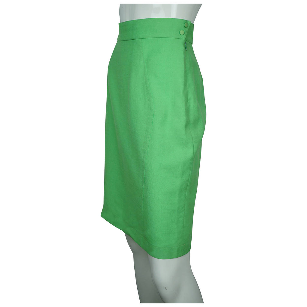 Vintage 1980s Thierry Mugler Bright Green Skirt Size Large - Poppy's Vintage Clothing