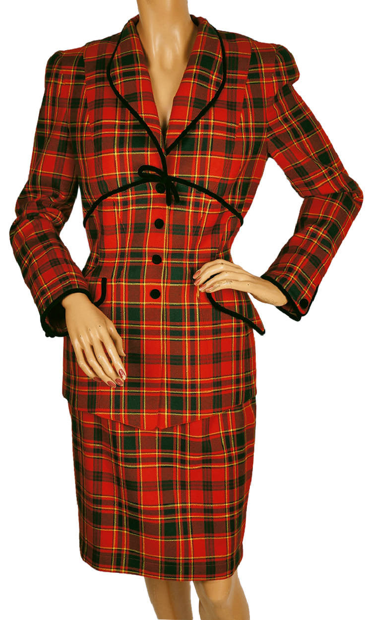Vintage 1980s Thierry Mugler Plaid Wool Suit - Ladies Size 38 - M - Poppy's Vintage Clothing