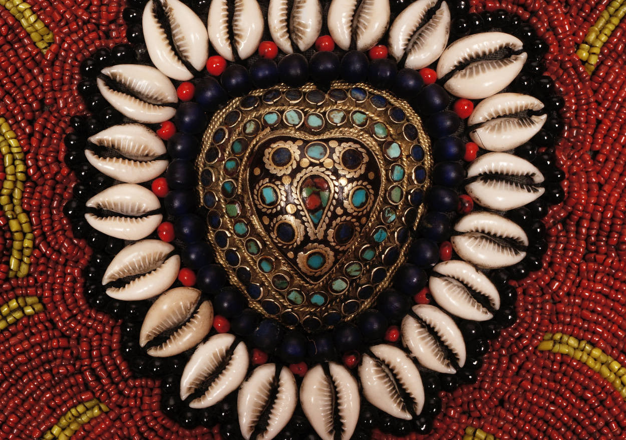 Vintage Tibetan Coral Beaded Breastplate Bib Collar w Belt and Necklace - Poppy's Vintage Clothing