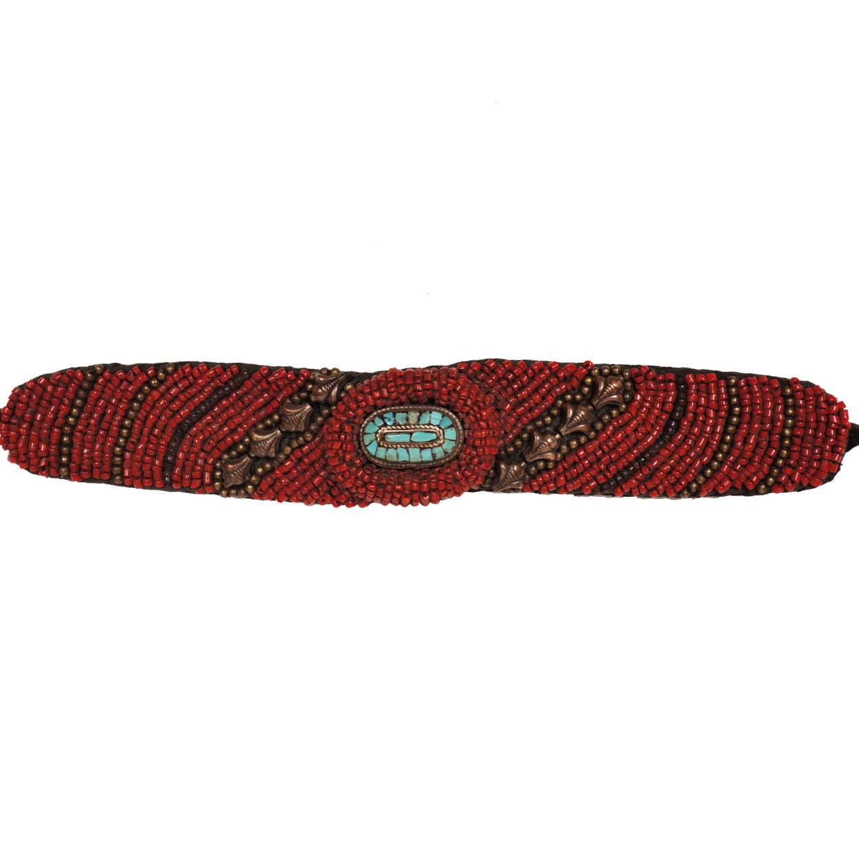 Vintage Tibetan Coral Beaded Breastplate Bib Collar w Belt and Necklace - Poppy's Vintage Clothing