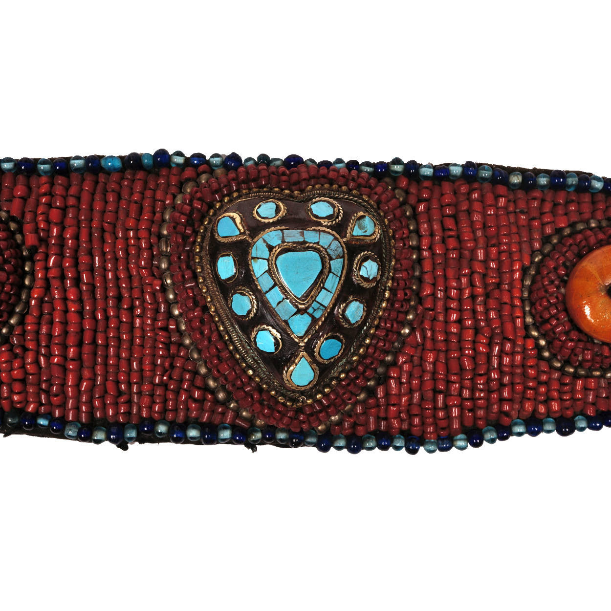 Vintage Tibetan Coral Beaded Breastplate Bib Collar w Belt and Necklace - Poppy's Vintage Clothing