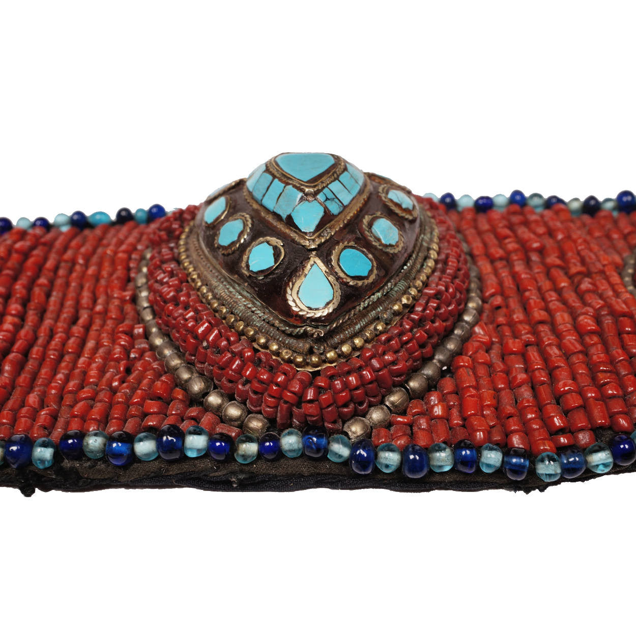 Vintage Tibetan Coral Beaded Breastplate Bib Collar w Belt and Necklace - Poppy's Vintage Clothing