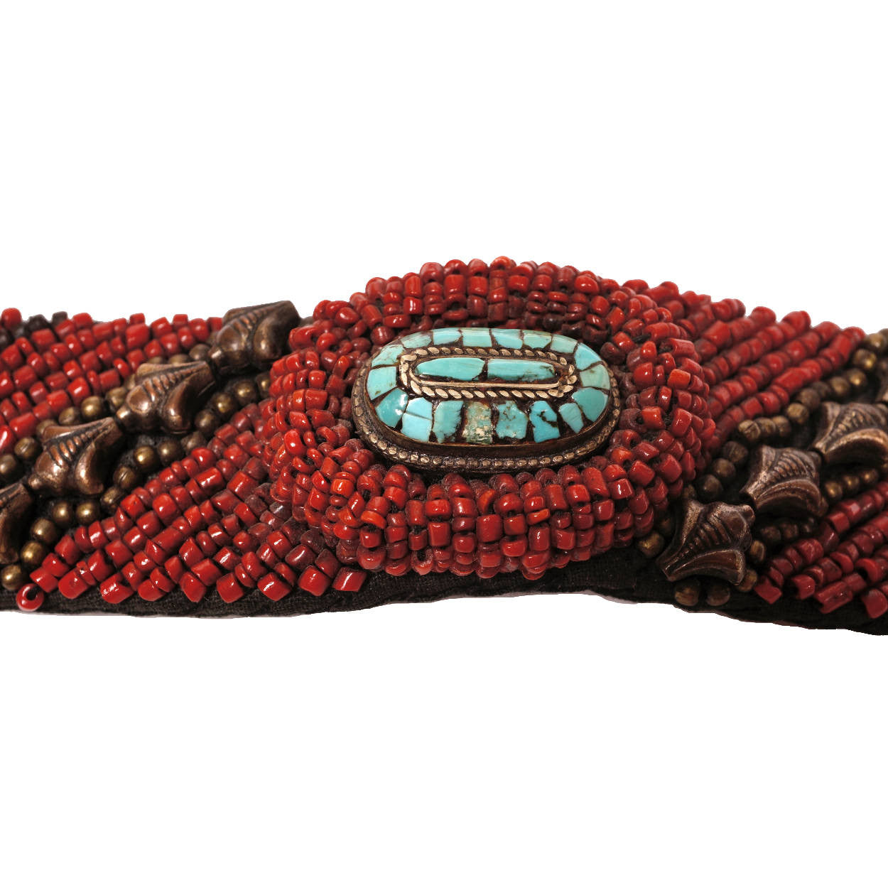 Vintage Tibetan Coral Beaded Breastplate Bib Collar w Belt and Necklace - Poppy's Vintage Clothing