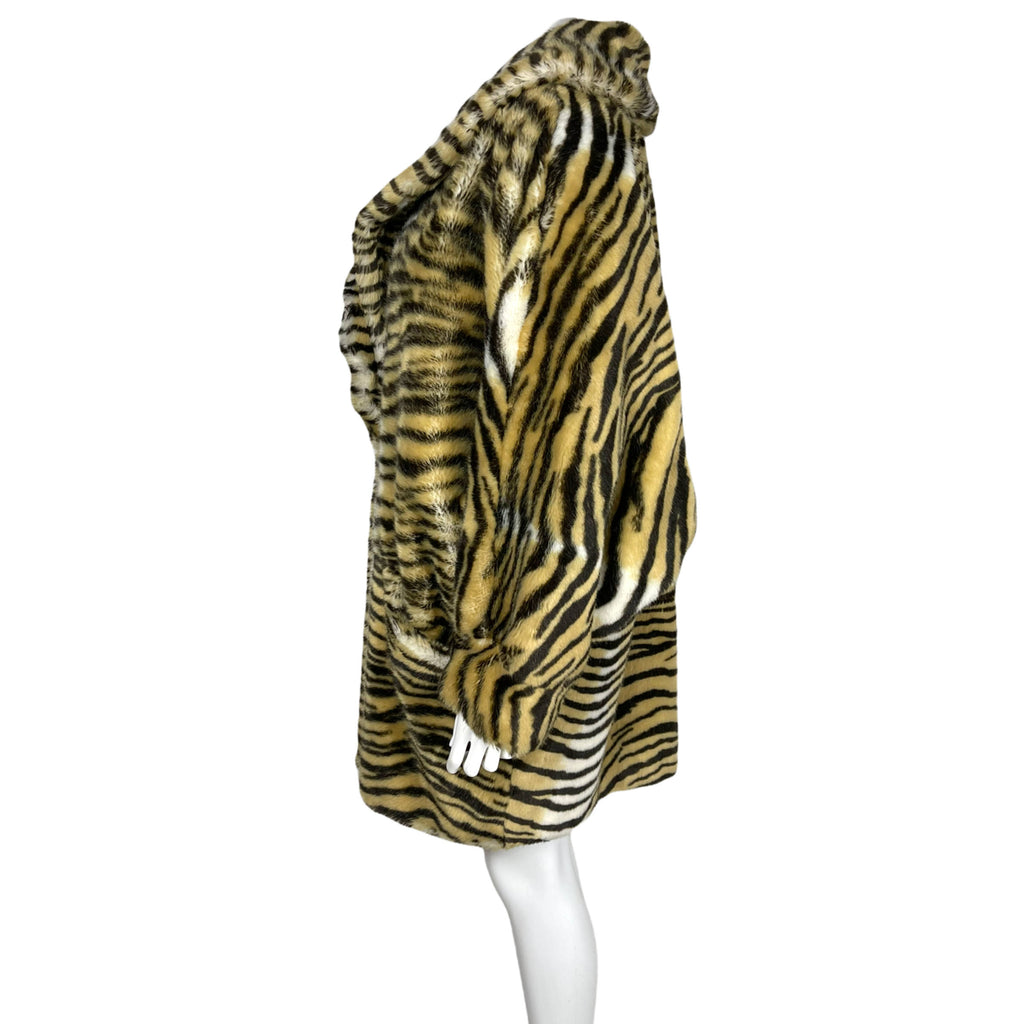 Vintage 1980s Faux Fur Coat Tiger Pattern Made in France L
