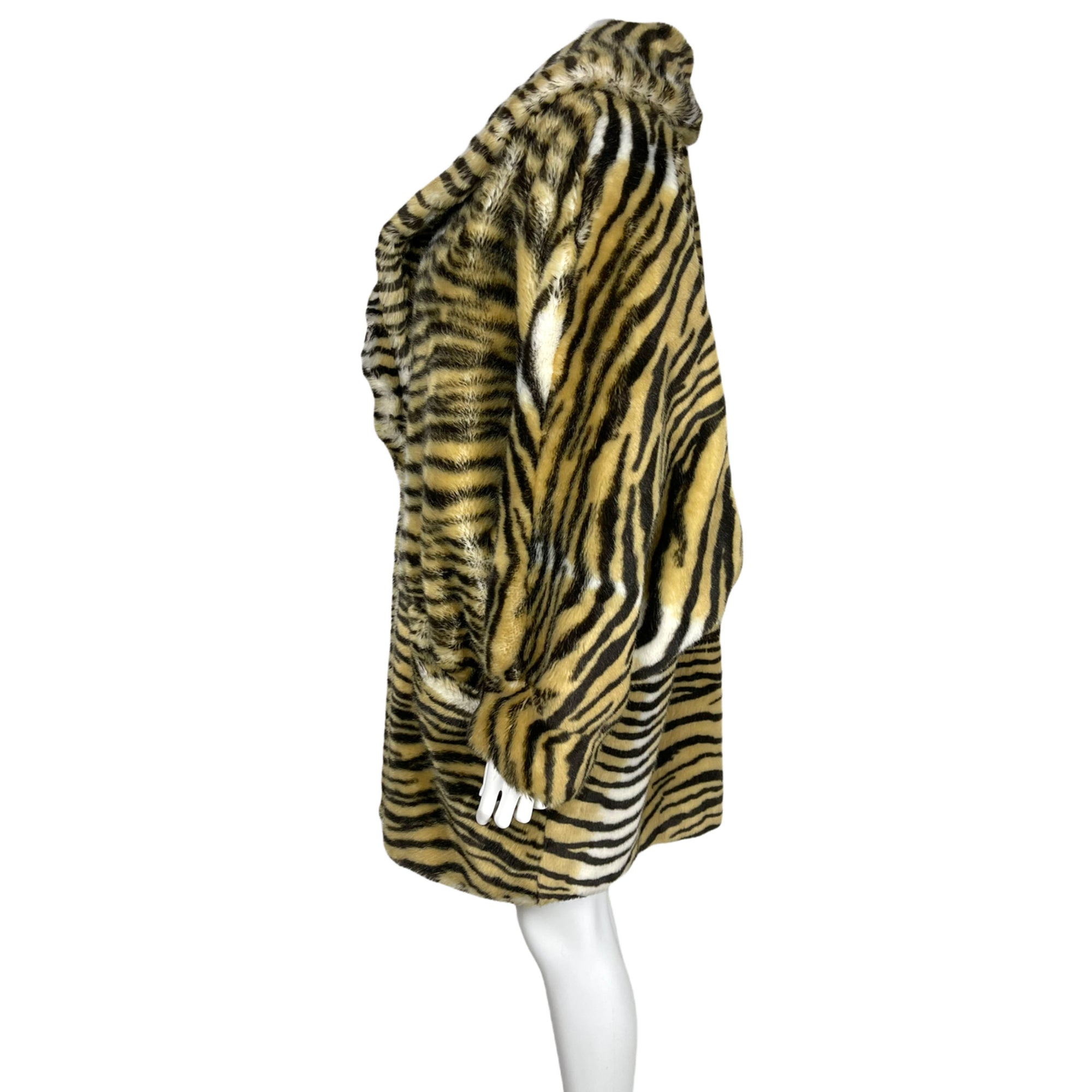 Vintage 1980s Faux Fur Coat Tiger Pattern Made in France L