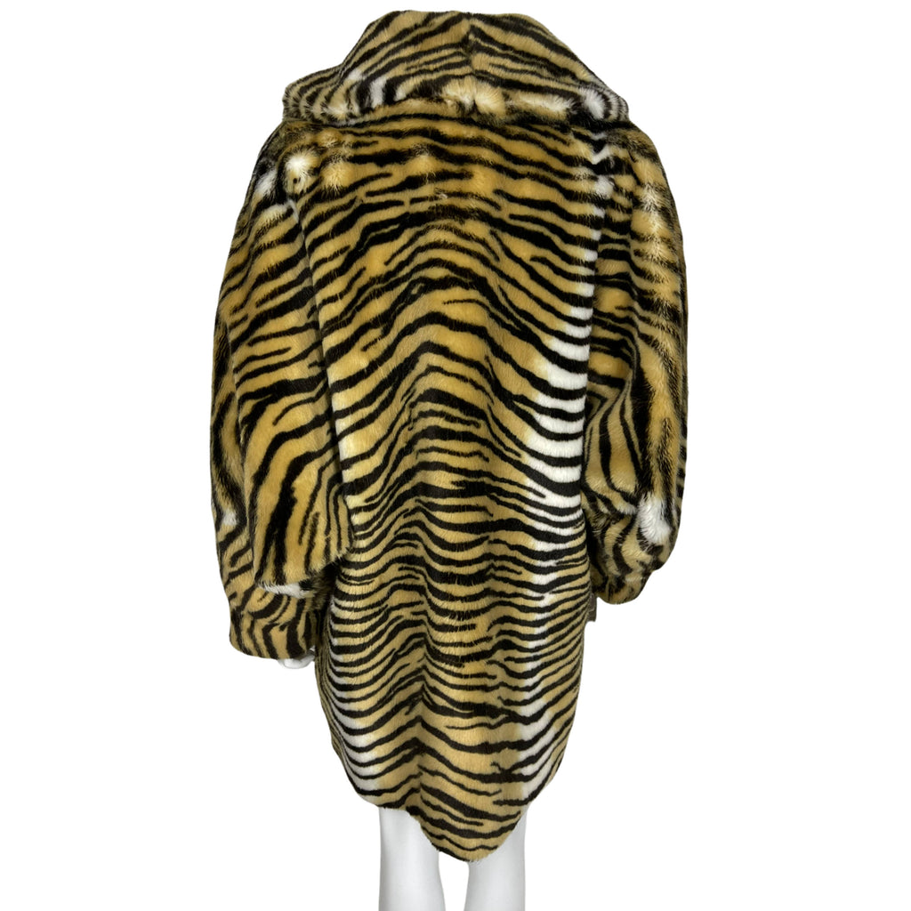 Vintage 1980s Faux Fur Coat Tiger Pattern Made in France L