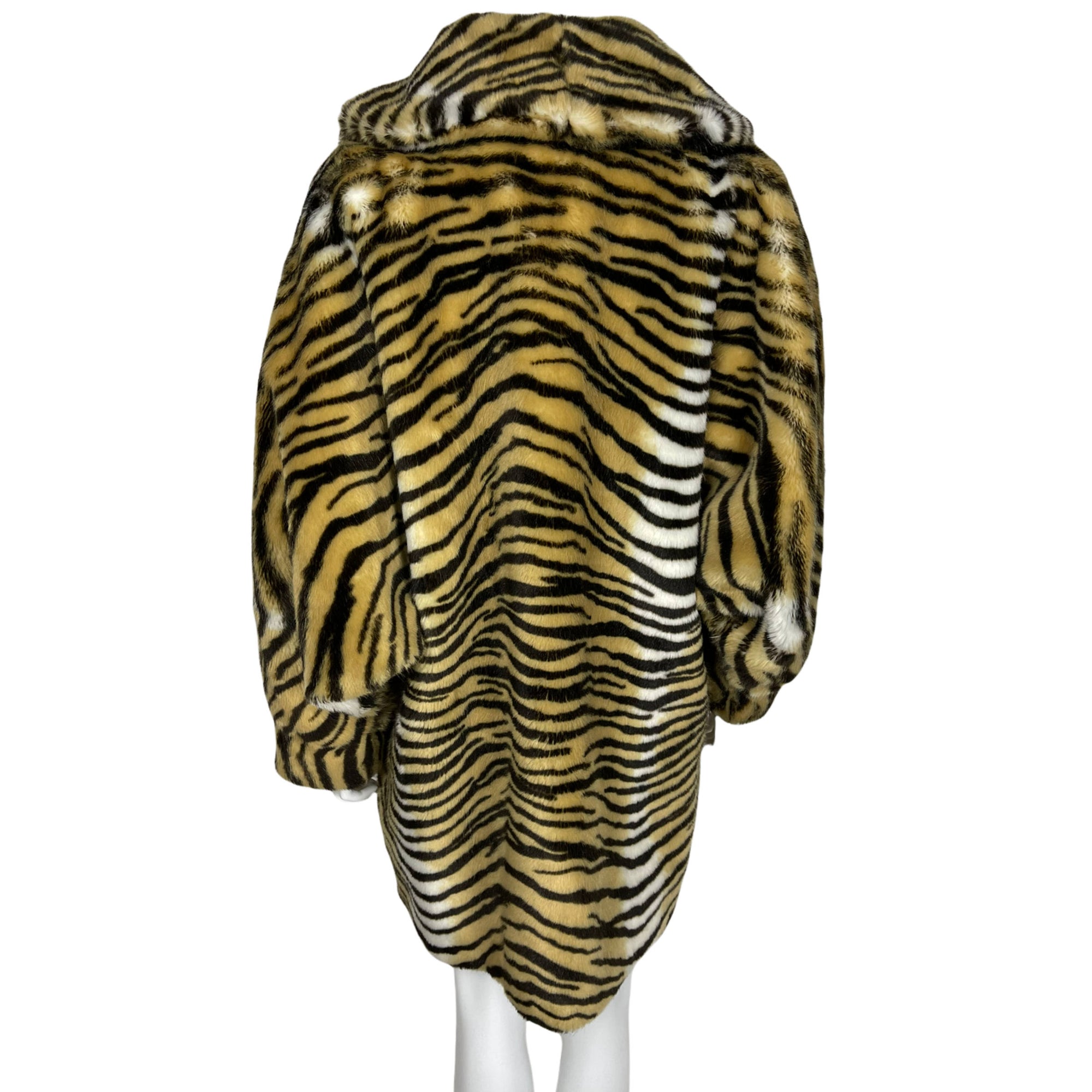 Vintage 1980s Faux Fur Coat Tiger Pattern Made in France L