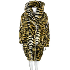 Vintage 1980s Faux Fur Coat Tiger Pattern Made in France L