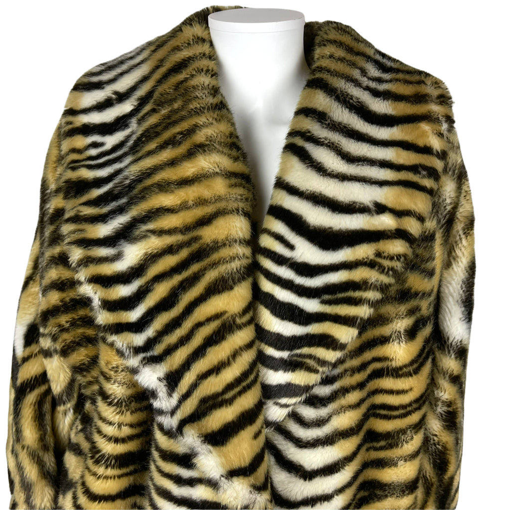Vintage 1980s Faux Fur Coat Tiger Pattern Made in France L