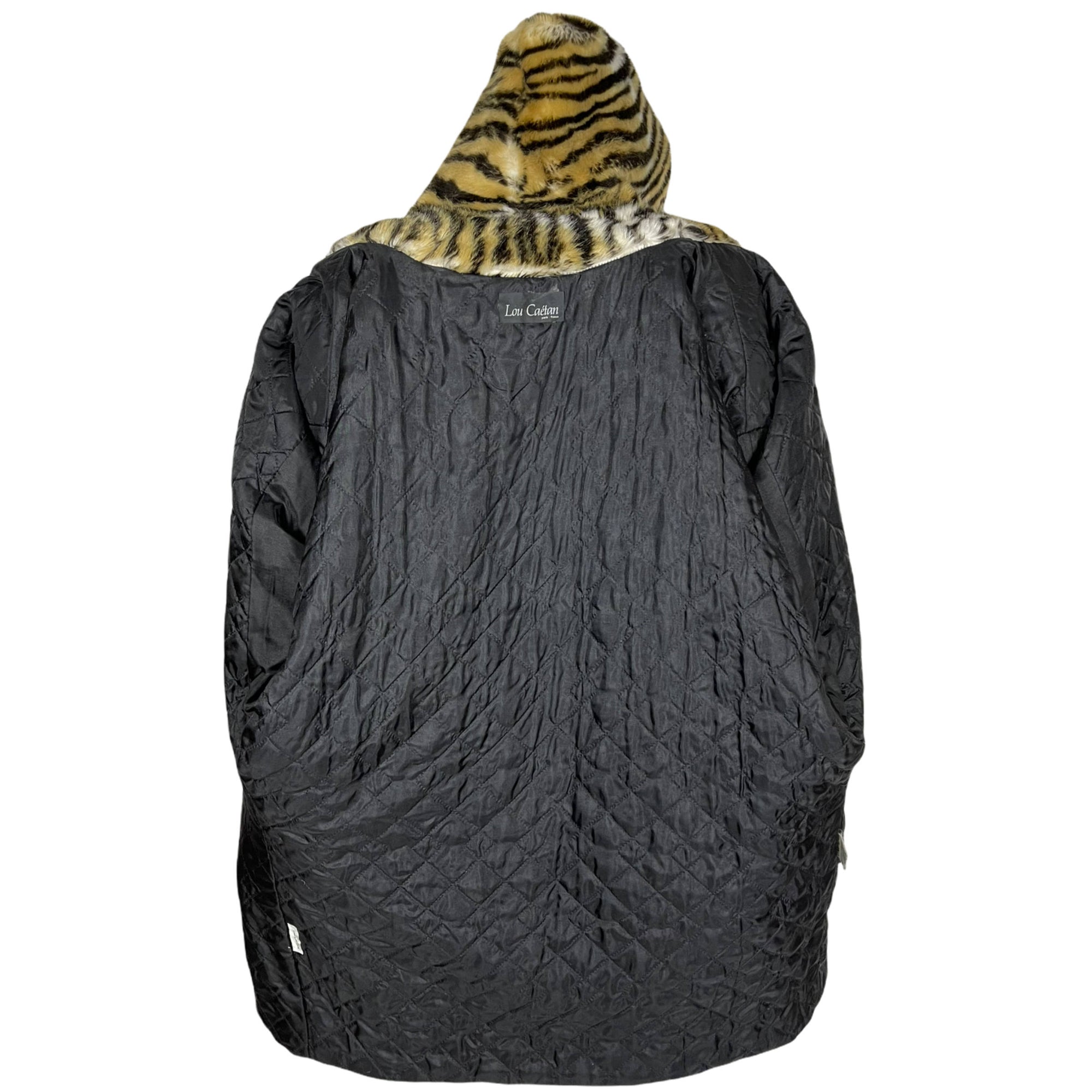 Vintage 1980s Faux Fur Coat Tiger Pattern Made in France L