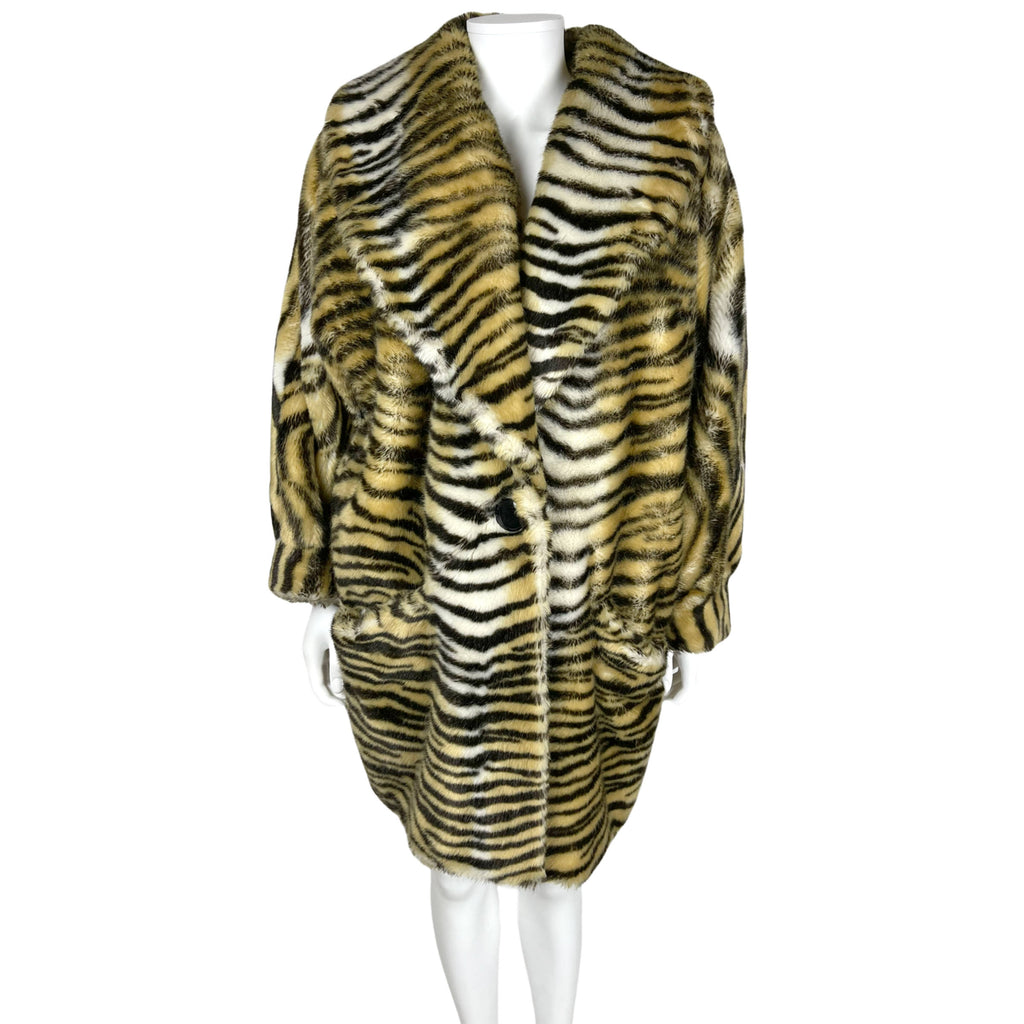 Vintage 1980s Faux Fur Coat Tiger Pattern Made in France L