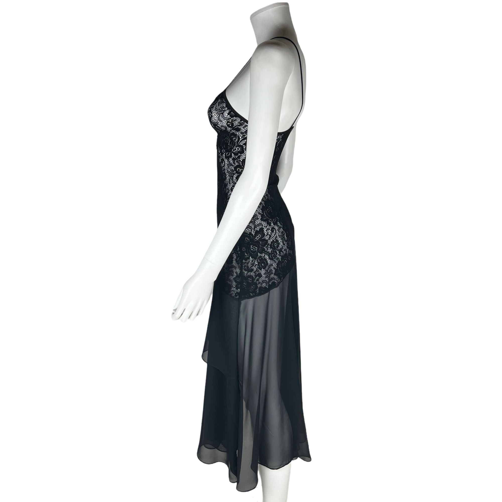 1990s Vintage Peignoir and Negligee Set Black Lace Size S