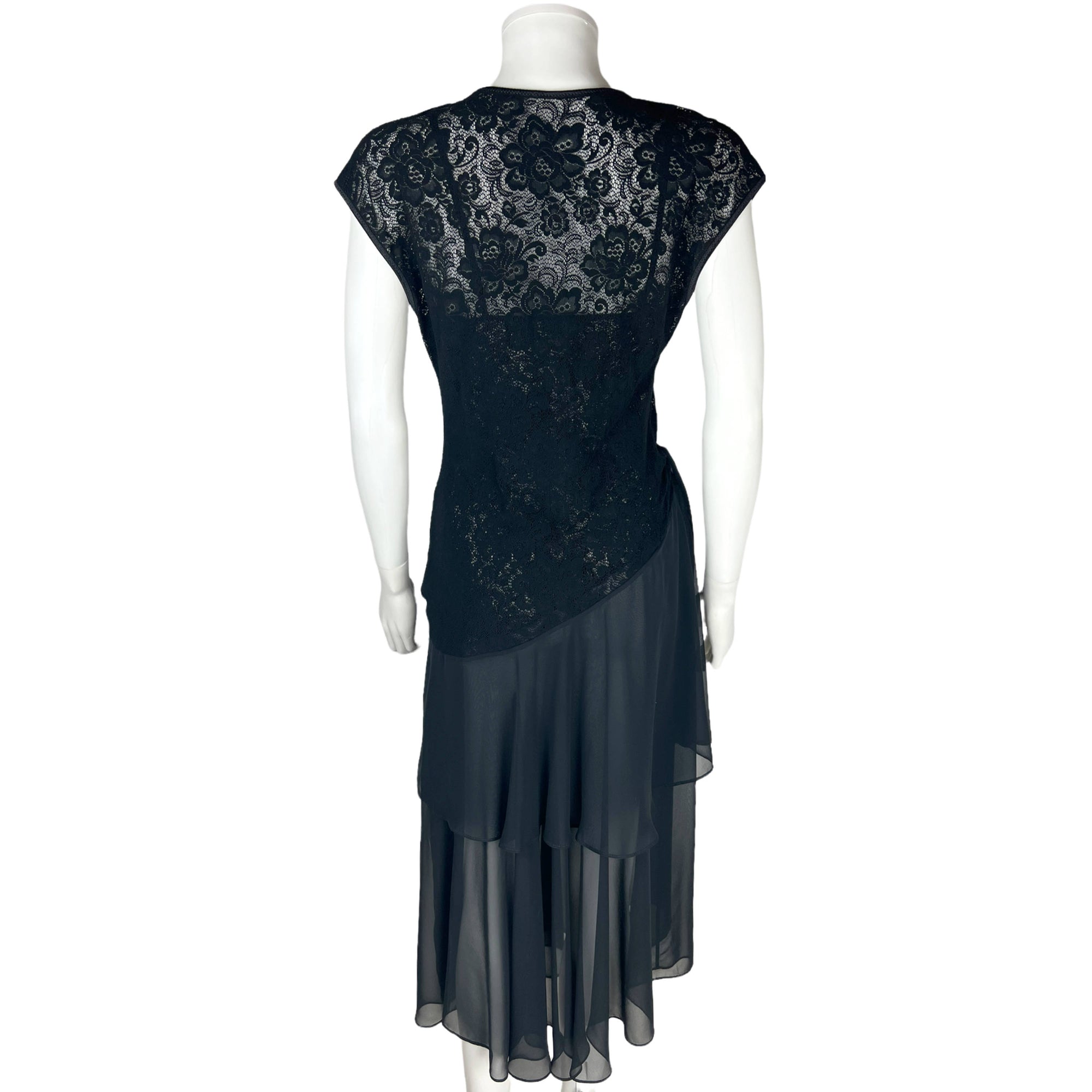 1990s Vintage Peignoir and Negligee Set Black Lace Size S