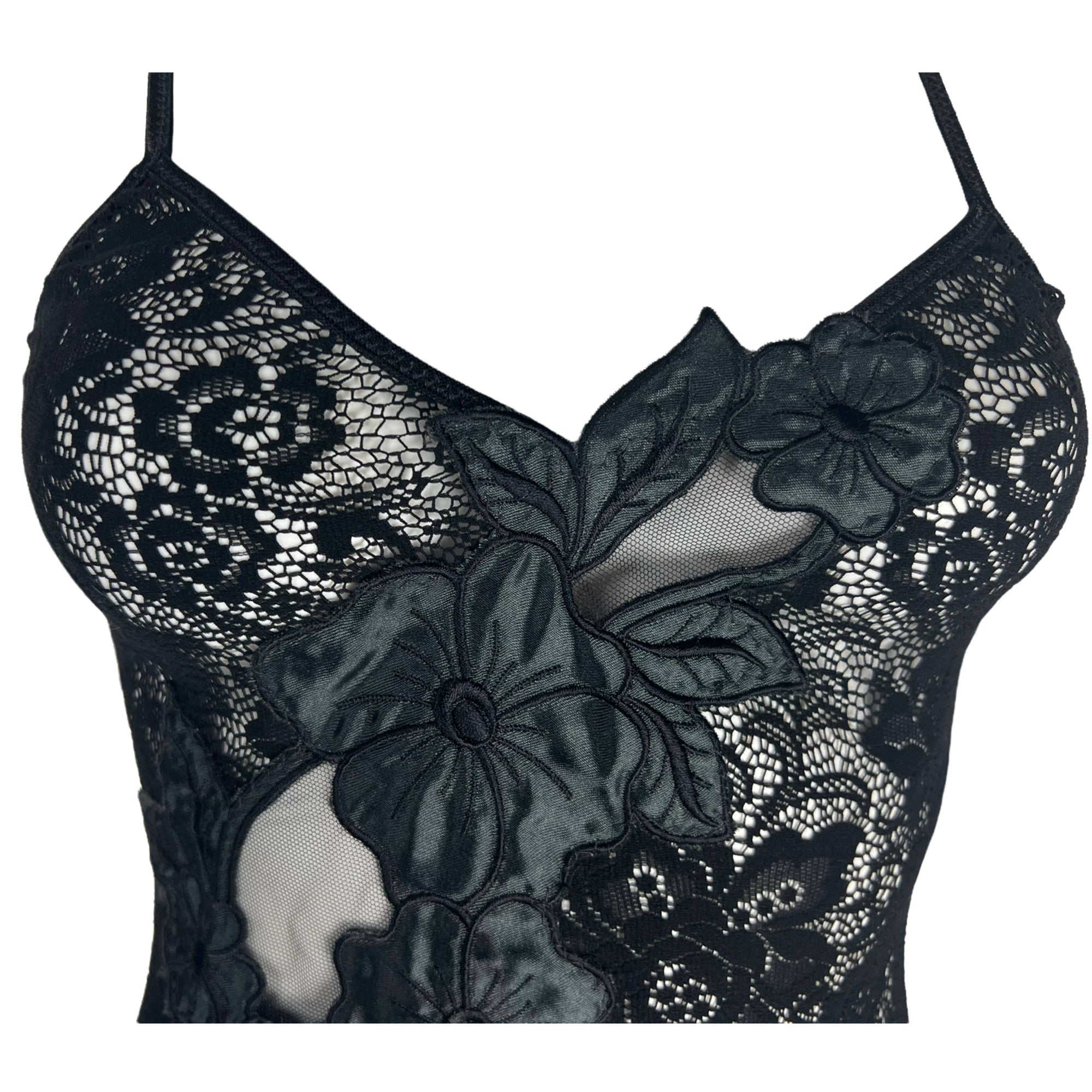 1990s Vintage Peignoir and Negligee Set Black Lace Size S