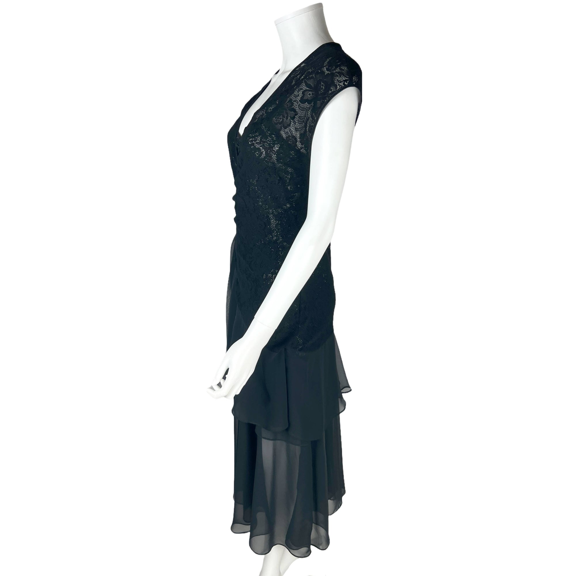 1990s Vintage Peignoir and Negligee Set Black Lace Size S