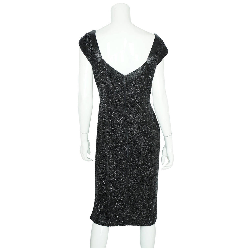 Vintage 50s Bombshell Dress Black Beaded Gown Town and Travelwear Waldorf Astoria - Poppy's Vintage Clothing