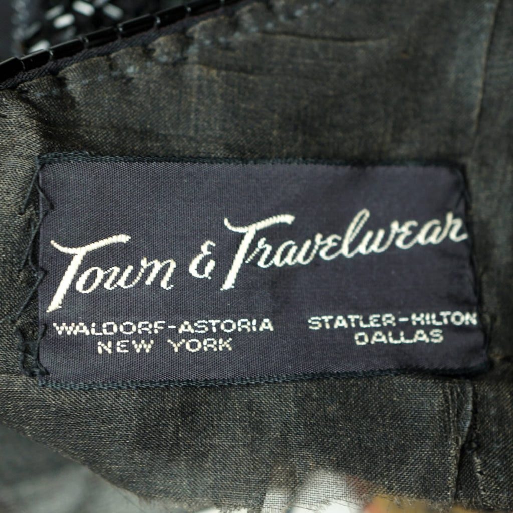 Vintage 50s Bombshell Dress Black Beaded Gown Town and Travelwear Waldorf Astoria - Poppy's Vintage Clothing